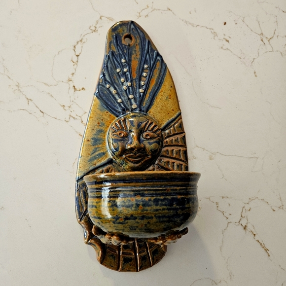 Pottery 11.5" x 5" votive candleholder, holy water font, etc. - Picture 1 of 11